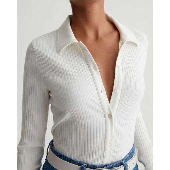 Adriano Goldschmied Top White Ribbed Size L Women’s Retails $89 - Picture 1 of 6